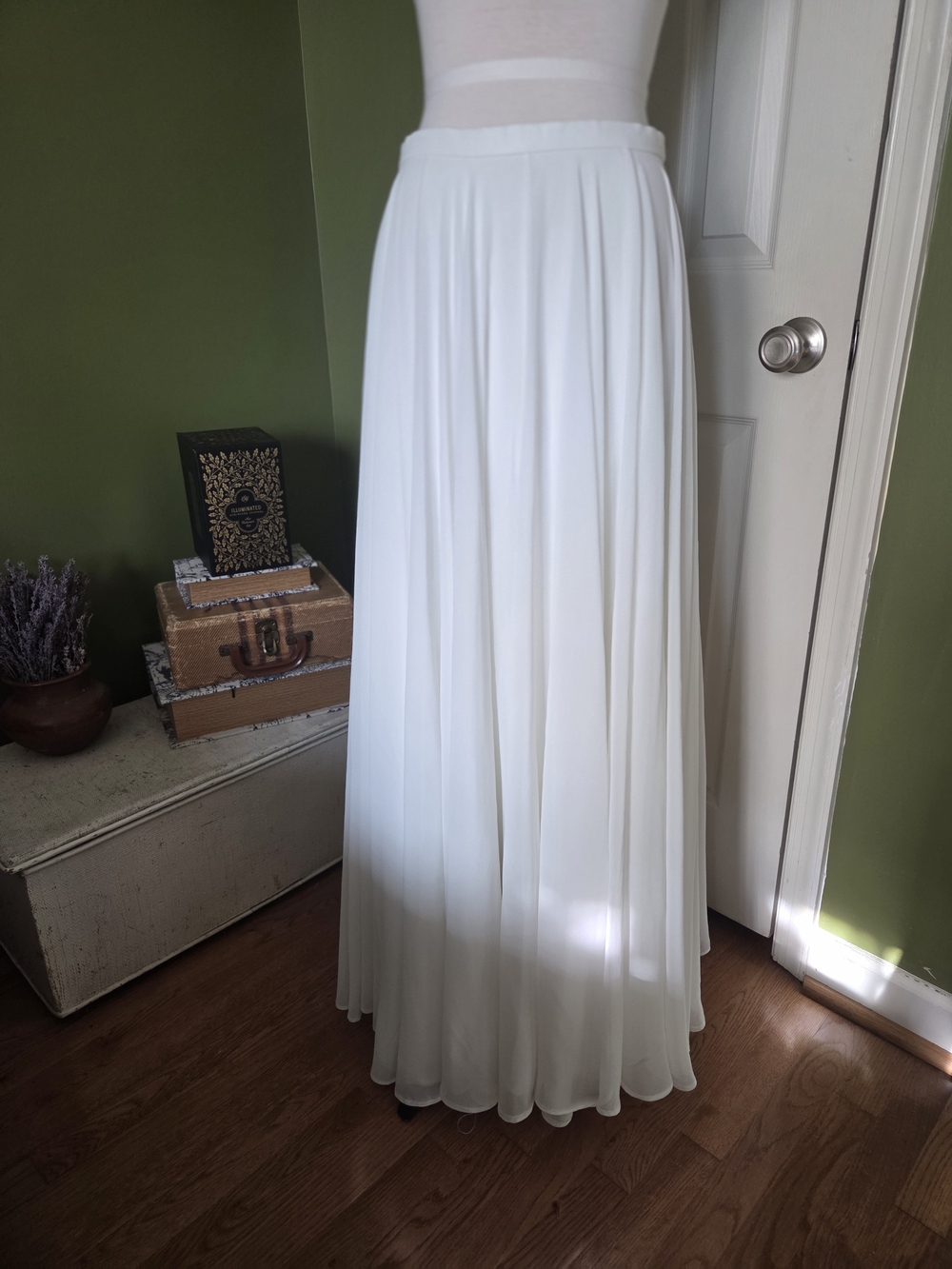 Jenny Yoo White A-Line Pleated Maxi Skirt